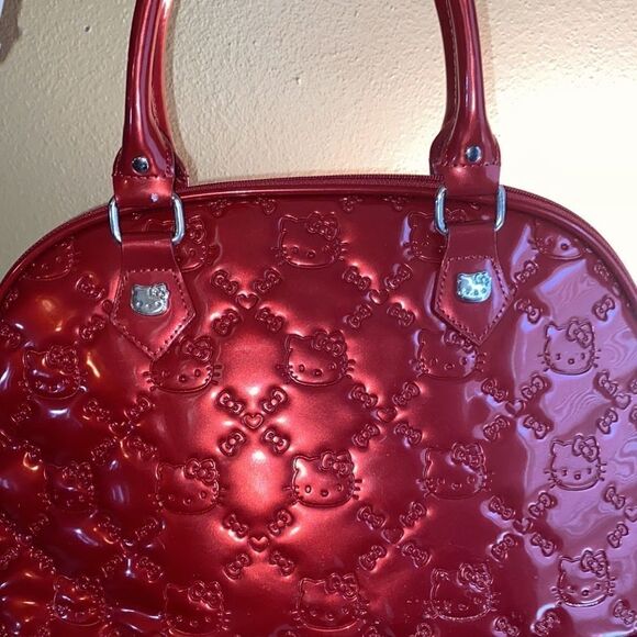 HELLO KITTY LOUNGEFLY SANRIO RED PATENT LOGO EMBOSSED DOME TOTE SATCHEL HANDBAG - Picture 12 of 12